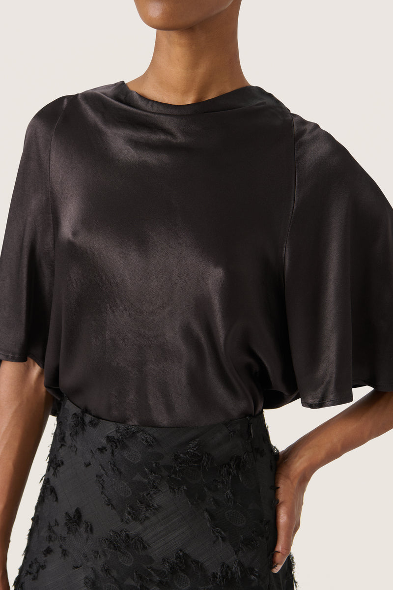 Soaked in Luxury SlMilu Katharine Black Satin Cowl Neck Blouse