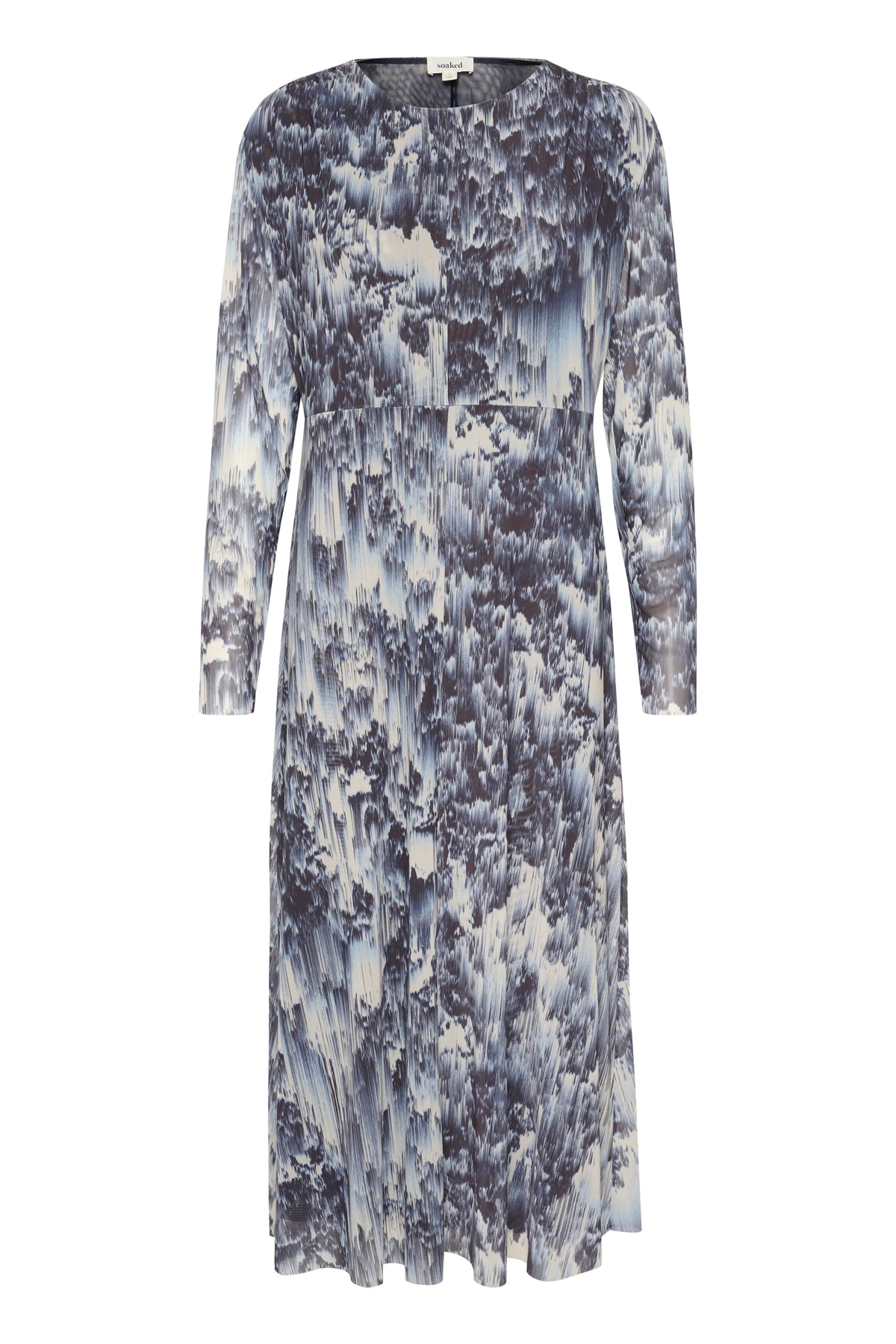 Soaked in Luxury Hartley Dark Navy Landscape Printed Mesh Midi Dress, 30407916