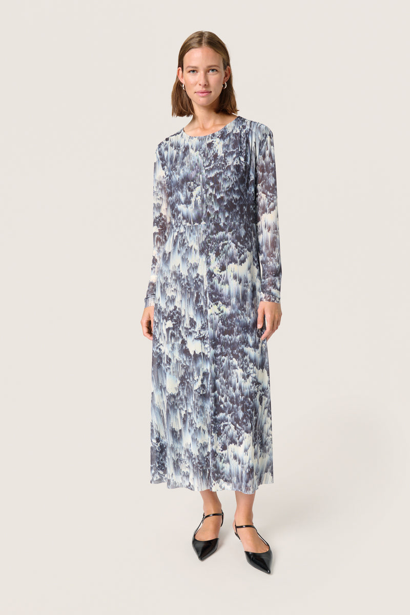 Soaked in Luxury Hartley Dark Navy Landscape Printed Mesh Midi Dress, 30407916