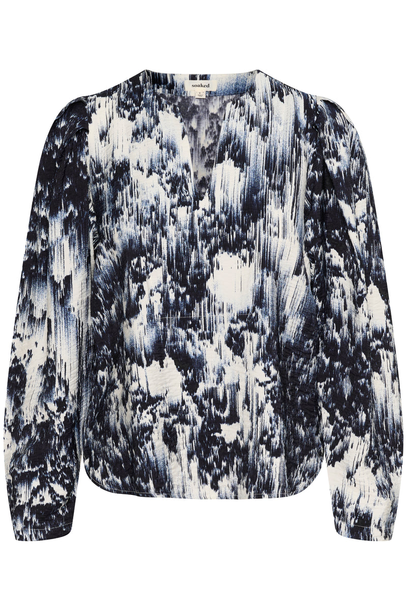 Soaked in Luxury Jazzlyn Dark Navy Landscape Print V-Neck Top