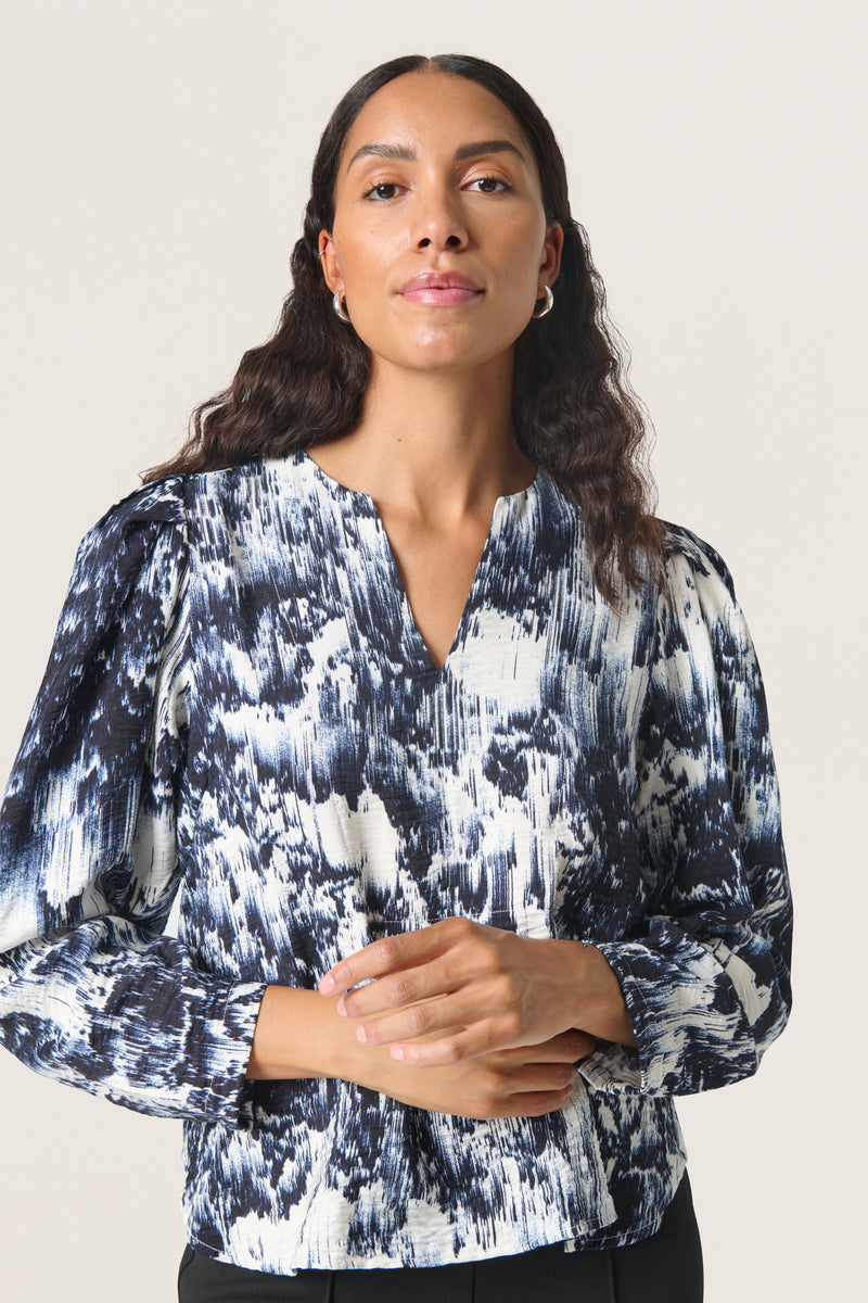 Soaked in Luxury Jazzlyn Dark Navy Landscape Print V-Neck Top