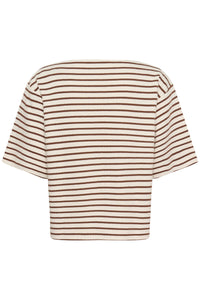 Soaked In Luxury Ingina White/Cappucino Striped Boat Neck Sweatshirt T-Shirt