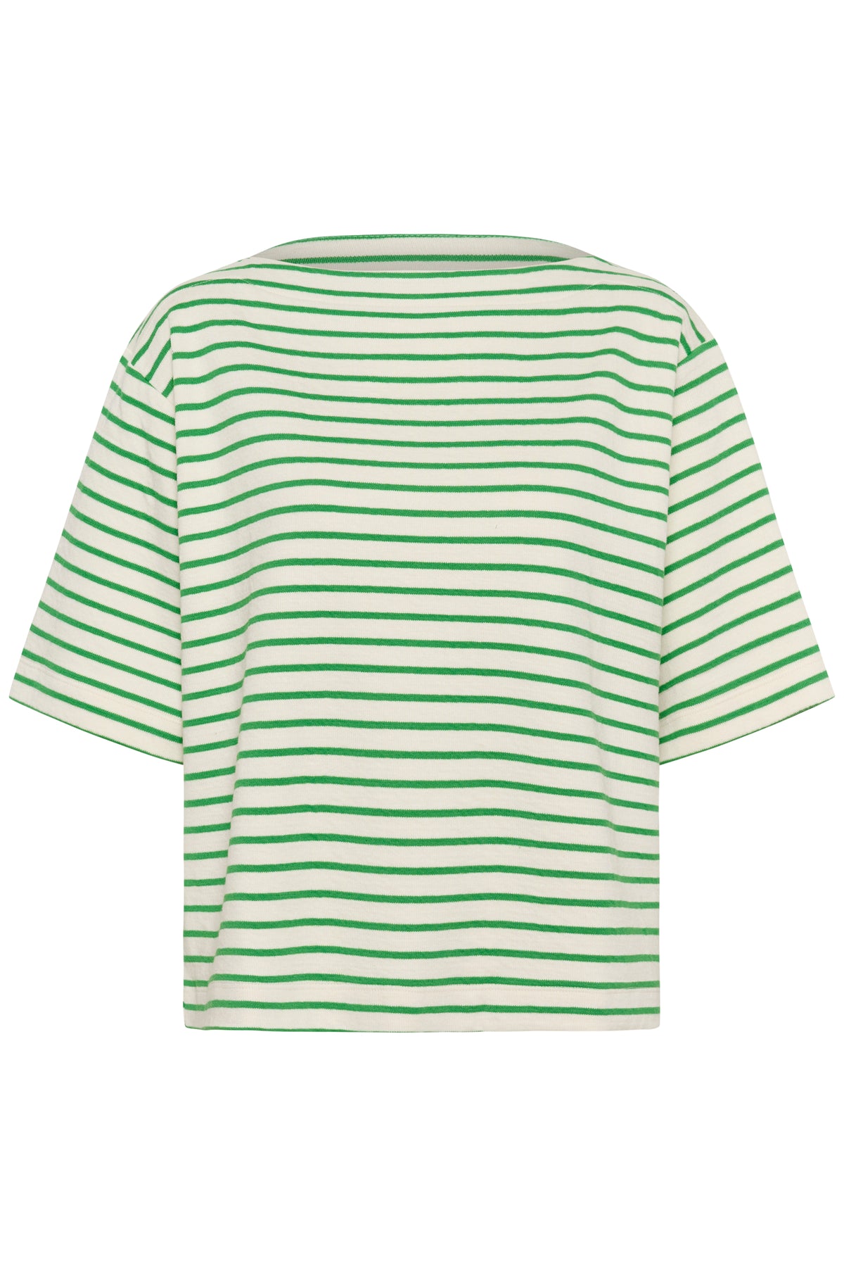 Soaked In Luxury Ingina White/Green Striped Boat Neck Sweatshirt T-Shirt