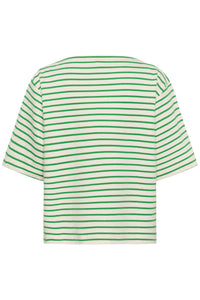 Soaked In Luxury Ingina White/Green Striped Boat Neck Sweatshirt T-Shirt