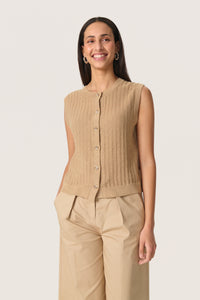 Soaked in Luxury SlSusanna Travertine Beige Knitted Vest, 30408315