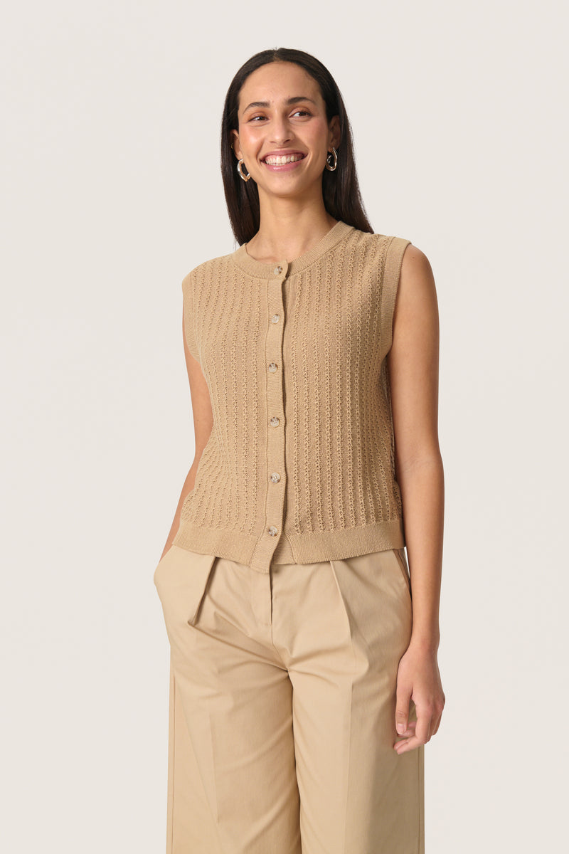 Soaked in Luxury SlSusanna Travertine Beige Knitted Vest, 30408315