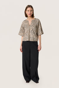 Soaked in Luxury Jalina Leopard Print V-Neck Cropped Blouse, 30408438