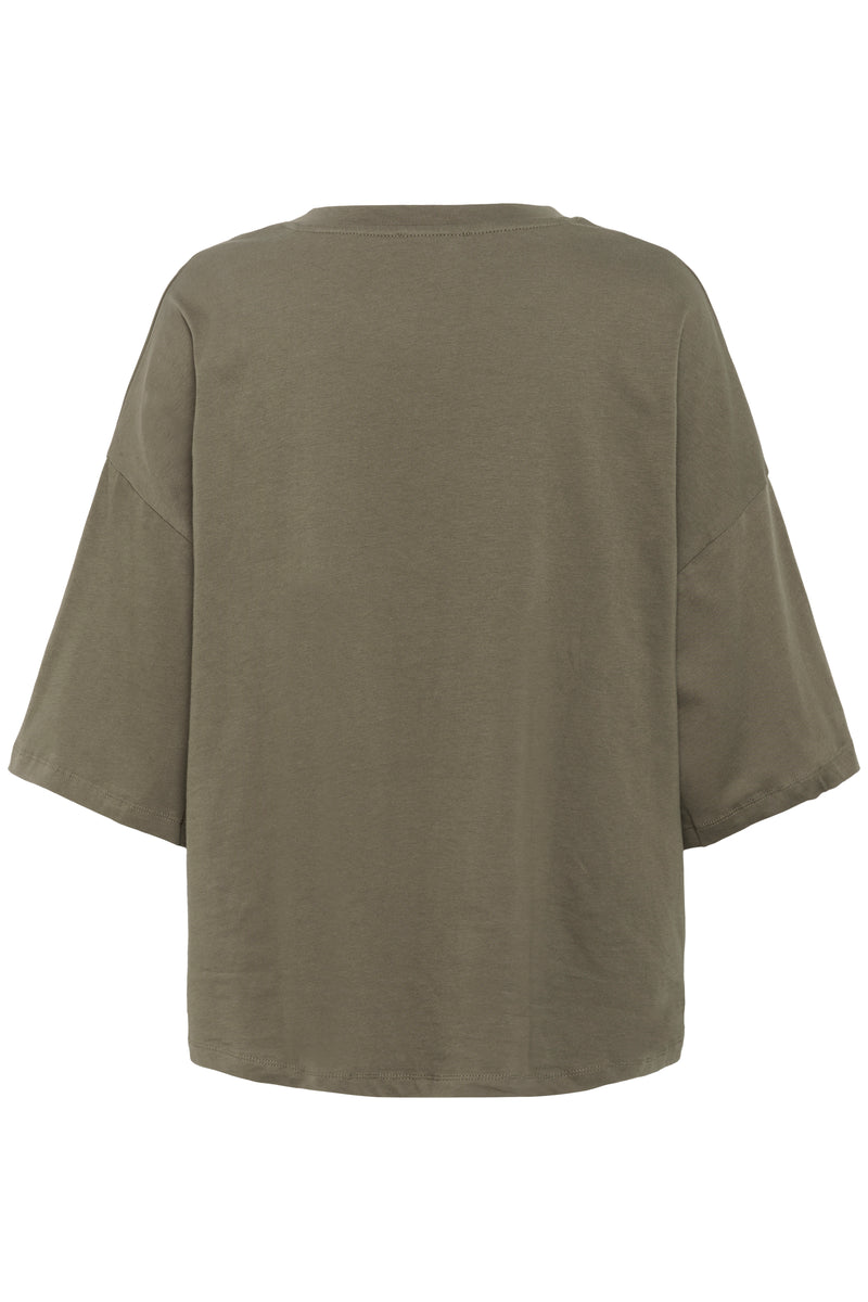 Soaked SLAfshan Simili Tarmac Khaki Oversized Embellished T-Shirt