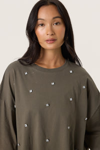 Soaked SLAfshan Simili Tarmac Khaki Oversized Embellished T-Shirt