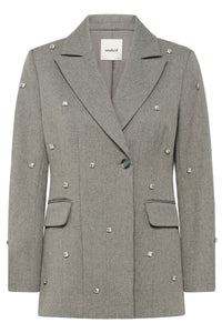 Soaked in Luxury SlLilu Grey Melange Embellished Longline Blazer