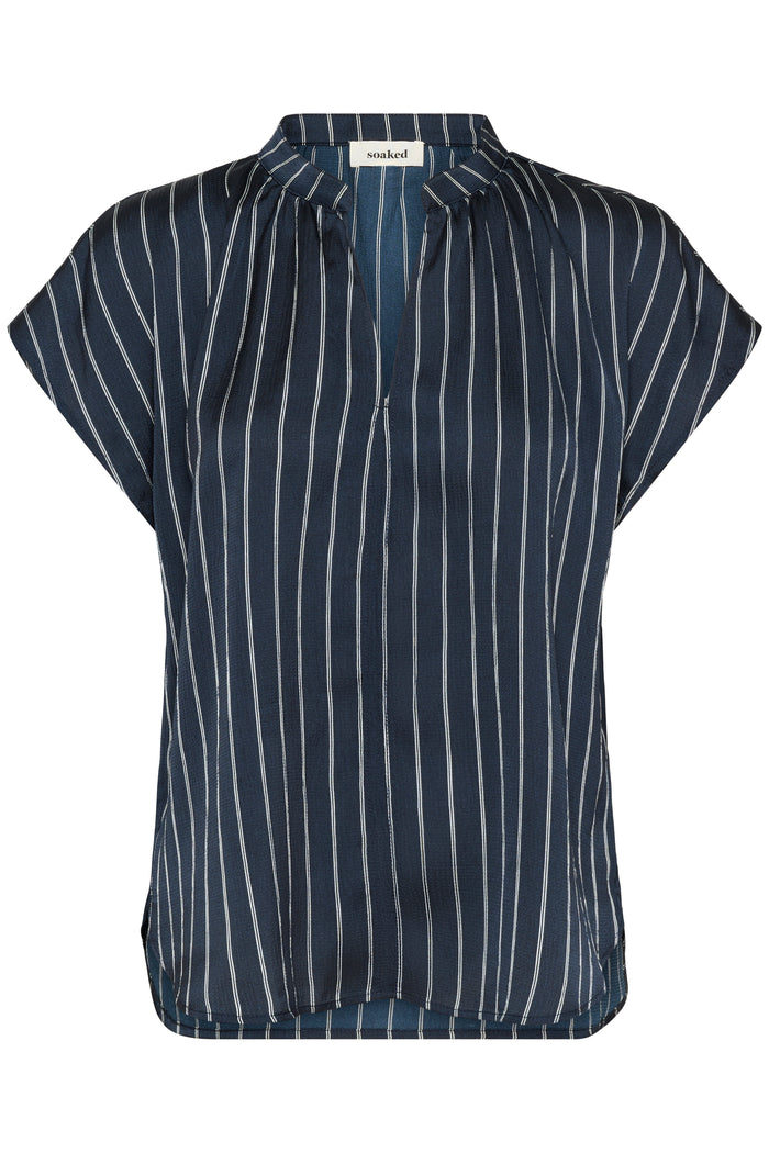 Soaked in Luxury SLLoana Salute Navy Striped V-Neck Top, 30408705