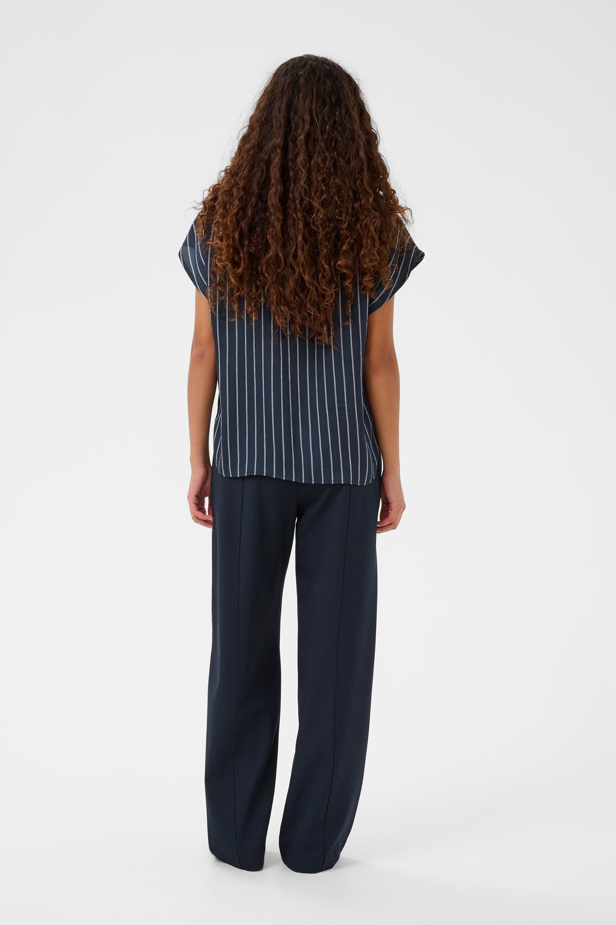 Soaked in Luxury SLLoana Salute Navy Striped V-Neck Top, 30408705