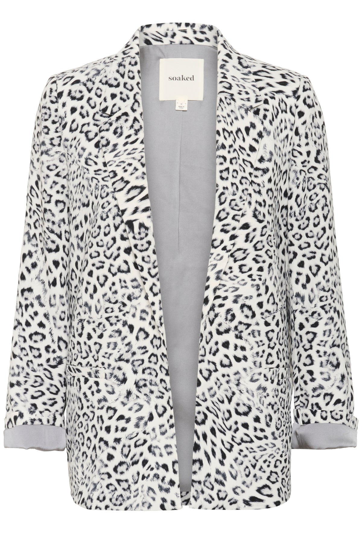 Soaked in Luxury Shirley Grey Leopard Print Fold Up Blazer
