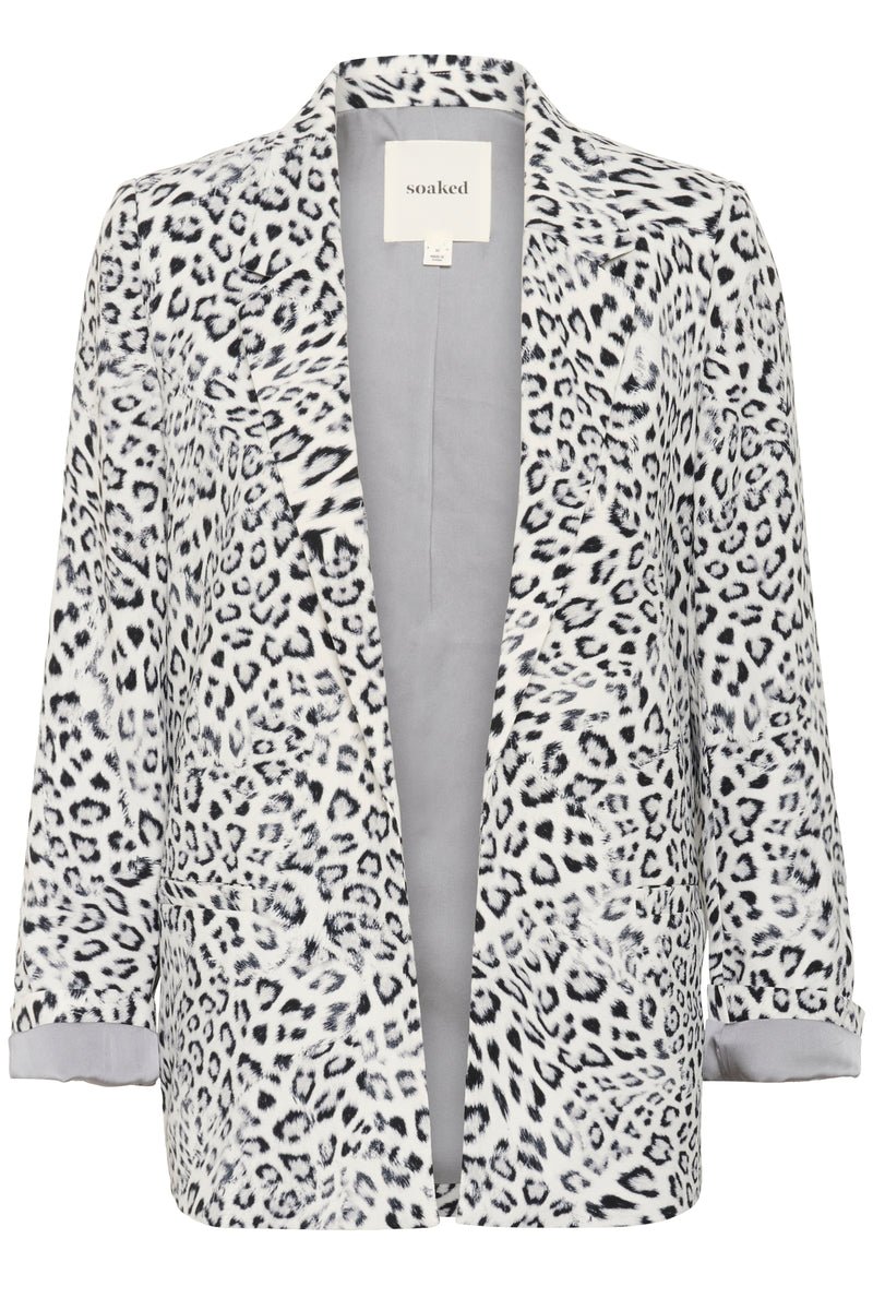 Soaked in Luxury Shirley Grey Leopard Print Fold Up Blazer