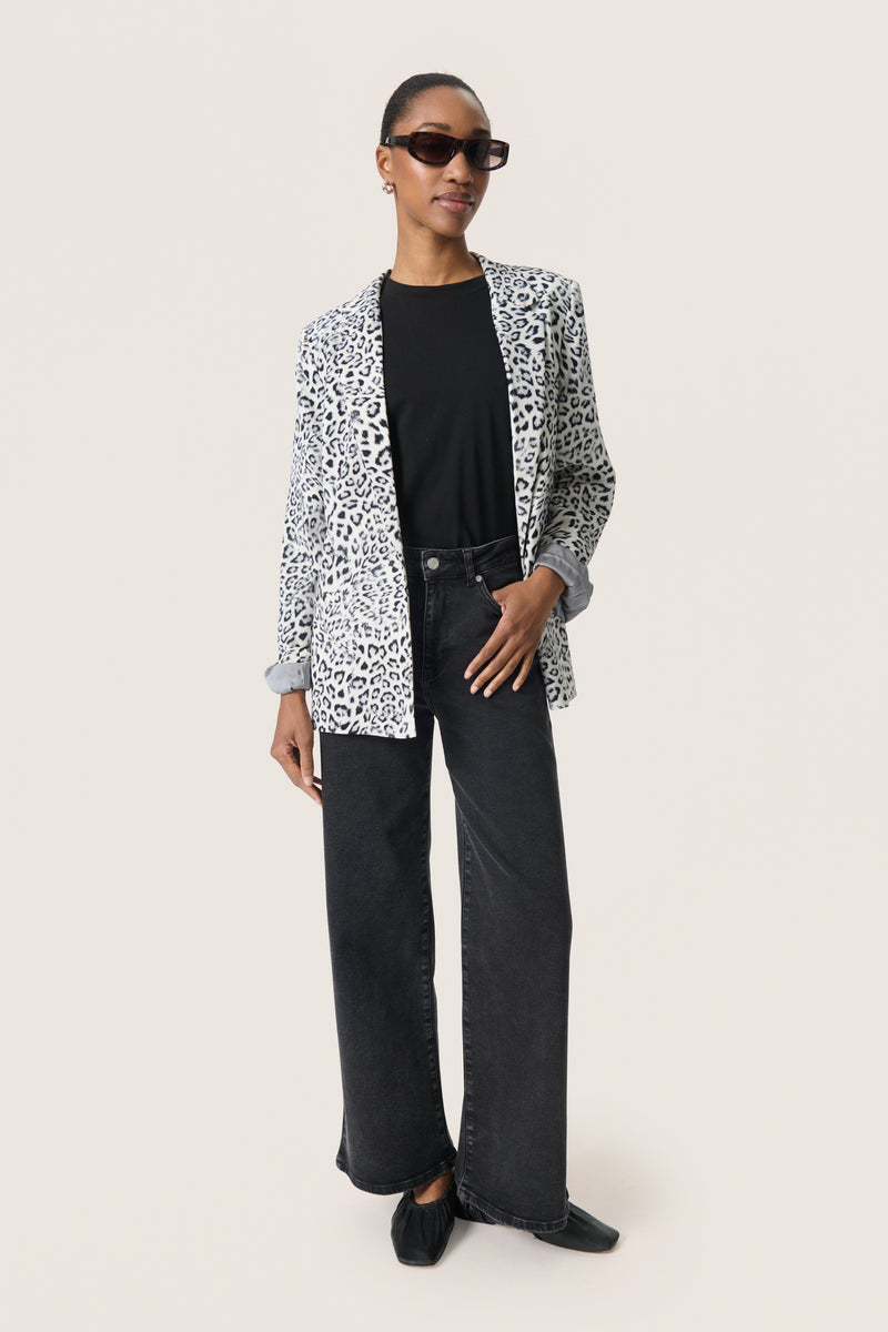 Soaked in Luxury Shirley Grey Leopard Print Fold Up Blazer