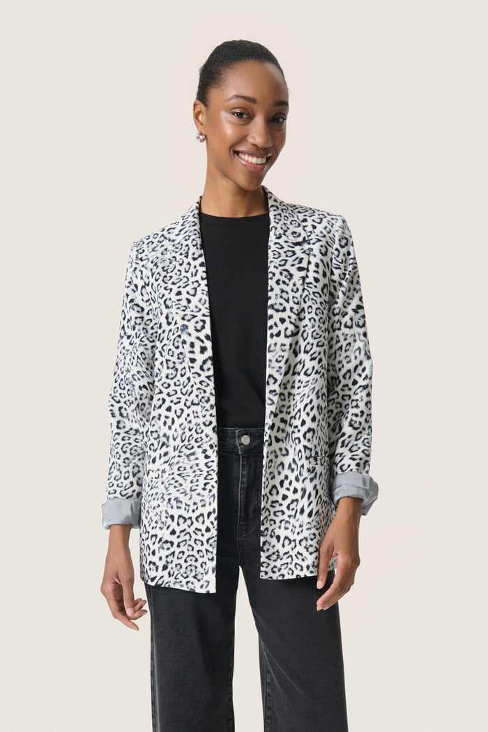 Soaked in Luxury Shirley Grey Leopard Print Fold Up Blazer