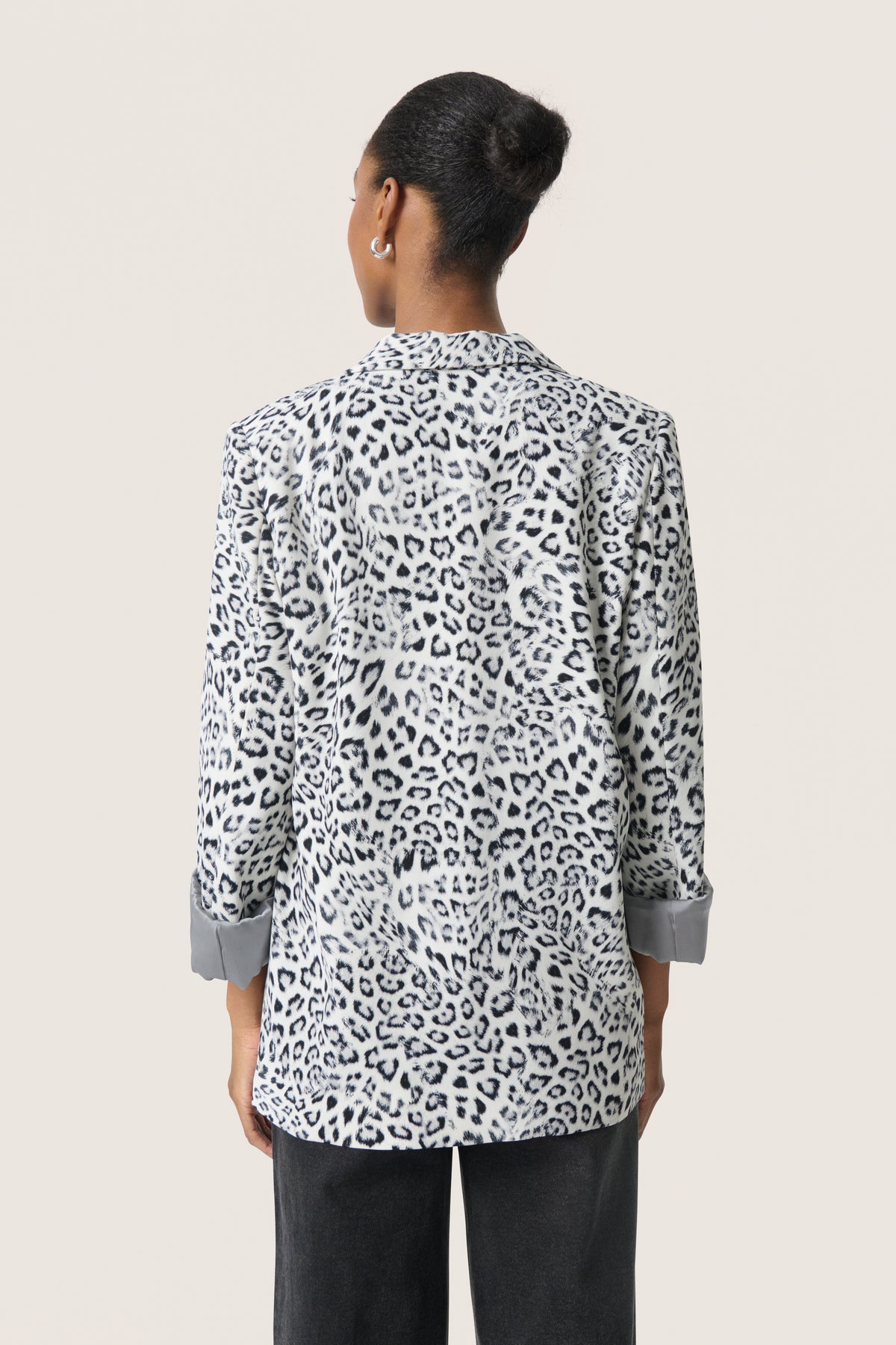 Soaked in Luxury Shirley Grey Leopard Print Fold Up Blazer