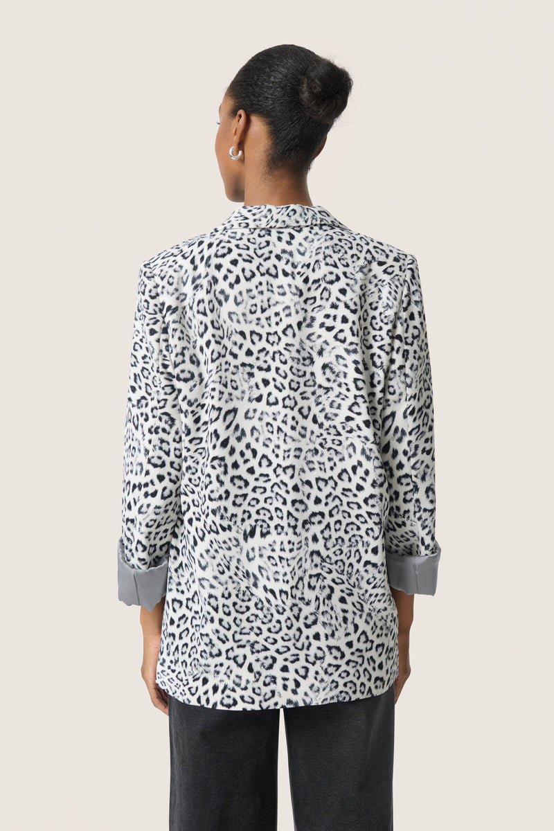 Soaked in Luxury Shirley Grey Leopard Print Fold Up Blazer