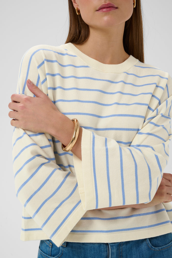Soaked SlSpina Cream/Hydrangea Blue Striped Cropped Knit