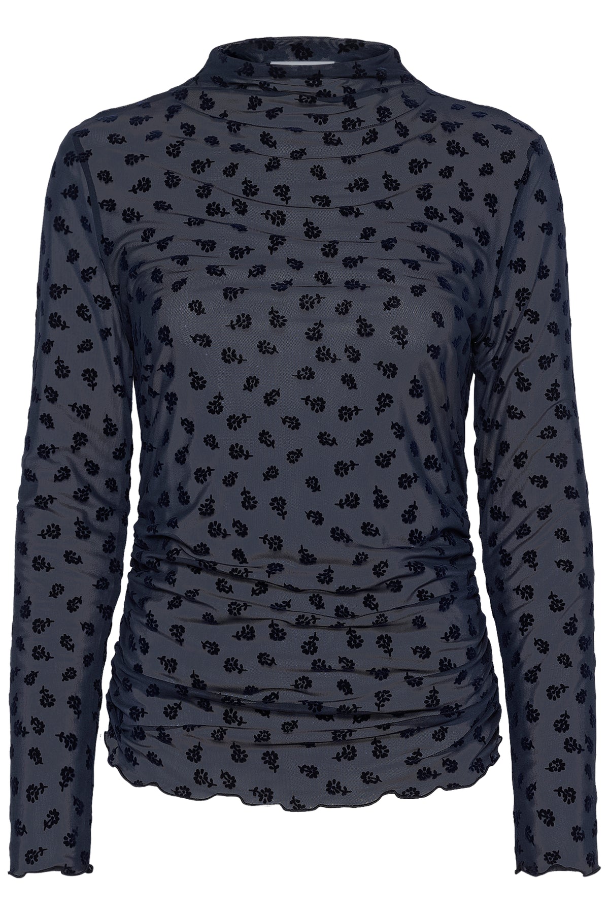 Soaked in Luxury SLSeren Salute Navy Mesh Embroidered Floral Long Sleeve Top, 30408884