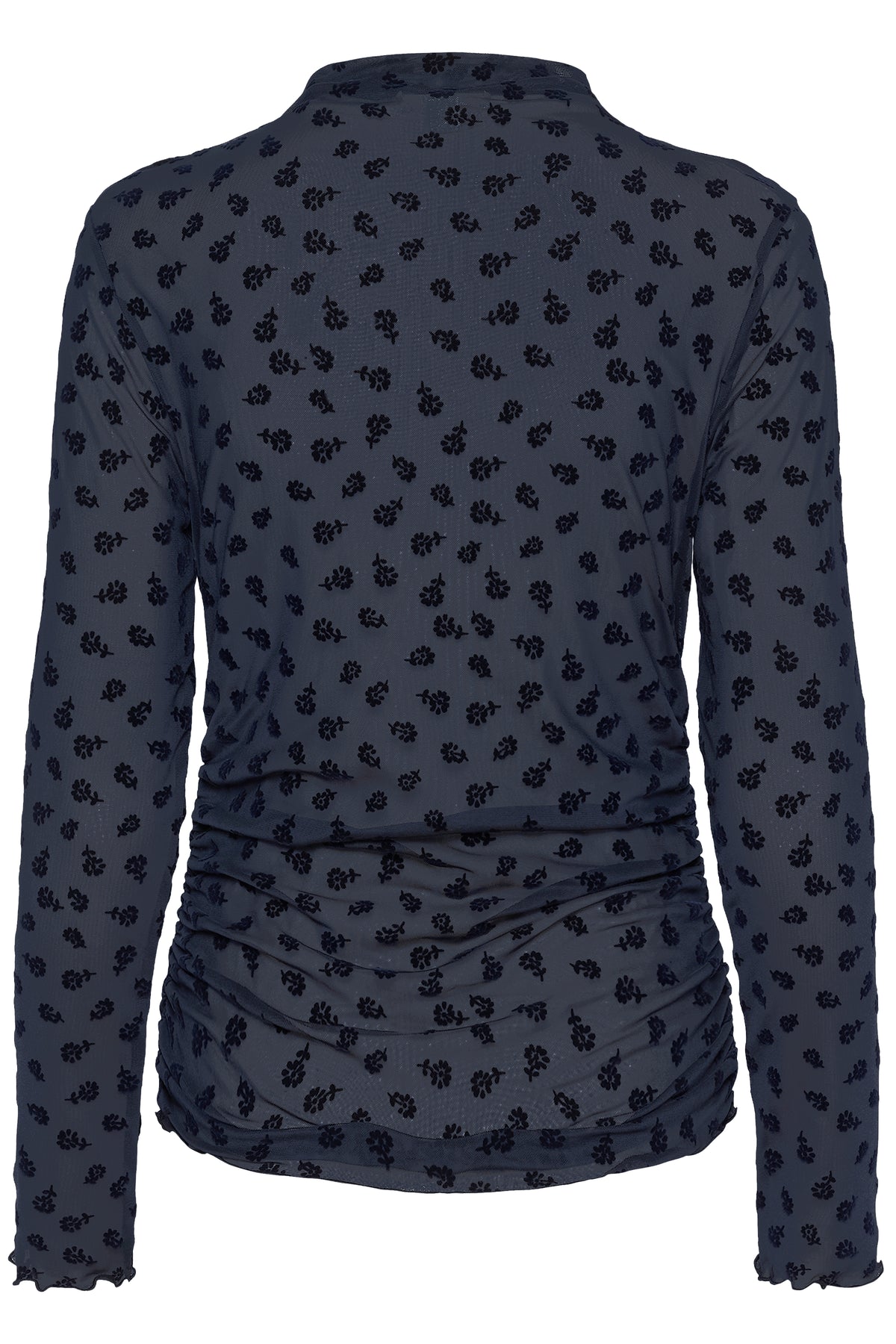 Soaked in Luxury SLSeren Salute Navy Mesh Embroidered Floral Long Sleeve Top, 30408884