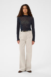 Soaked in Luxury SLSeren Salute Navy Mesh Embroidered Floral Long Sleeve Top, 30408884
