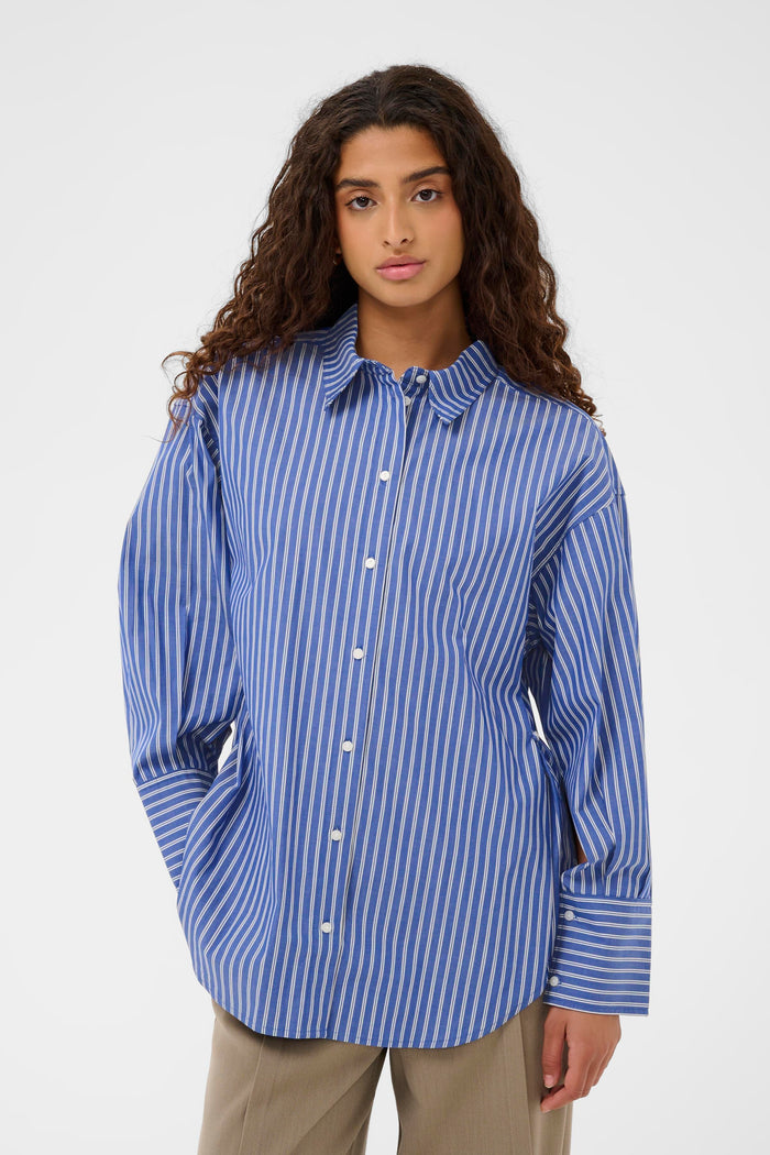 Soaked in Luxury SLCalken Blue Stripe Oversized Shirt, 30408906