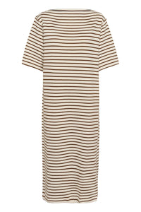 Soaked in Luxury Ingina White/Cappucino Striped Midi T-Shirt Dress