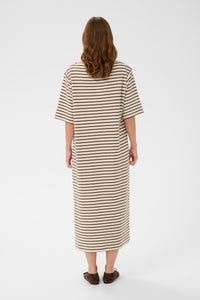 Soaked in Luxury Ingina White/Cappucino Striped Midi T-Shirt Dress