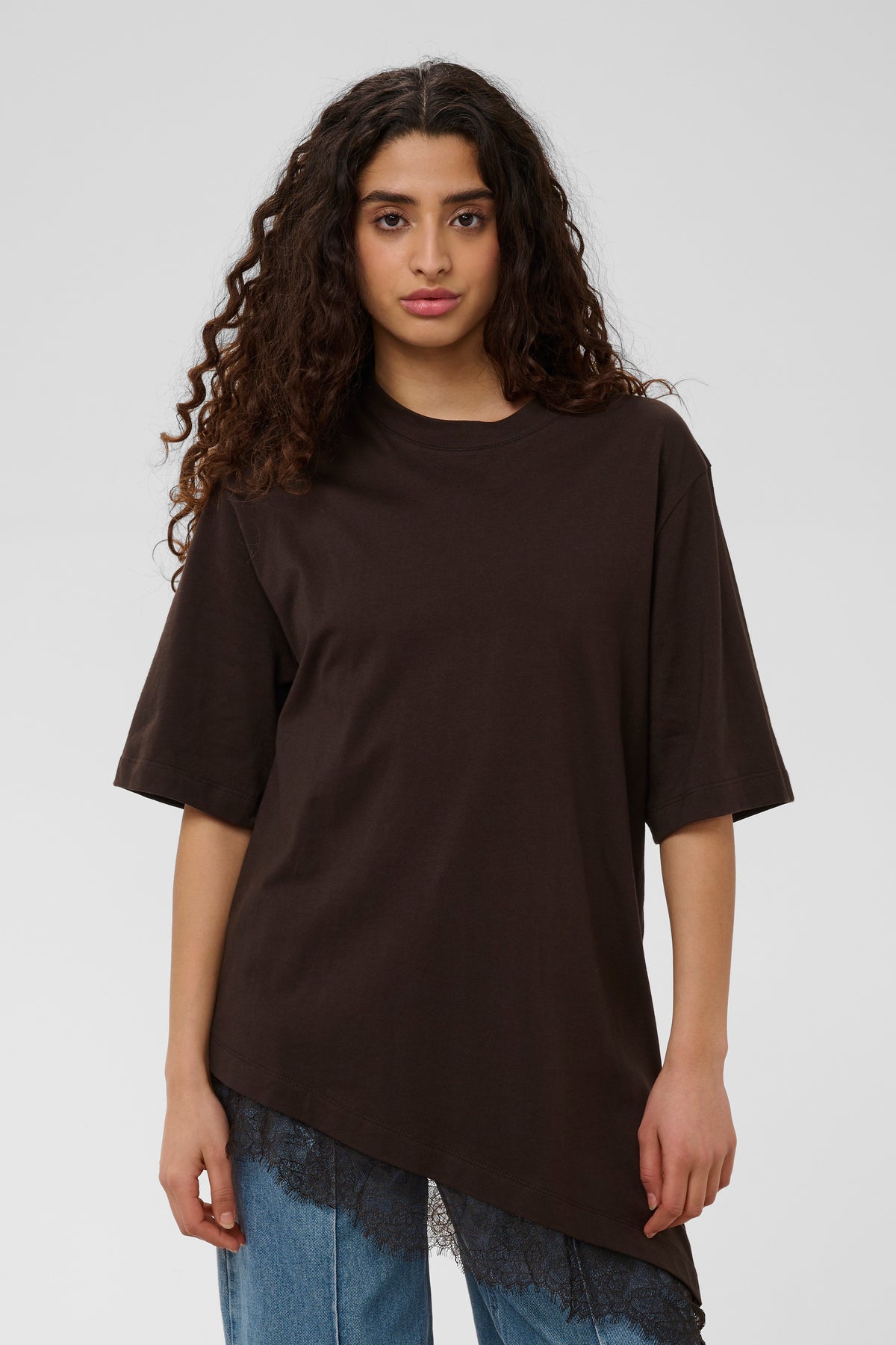 Soaked in Luxury SLJina Chocolate Torte Longline Lace T-Shirt, 30409760