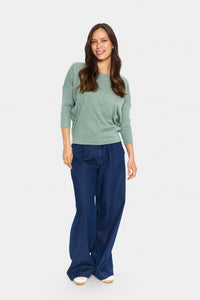 Saint Tropez Mila Green Bay Melange Round Neck Knit