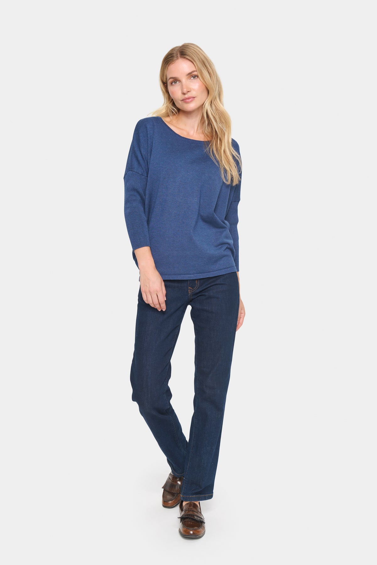 Saint Tropez Mila Titan Blue Melange Round Neck Knit