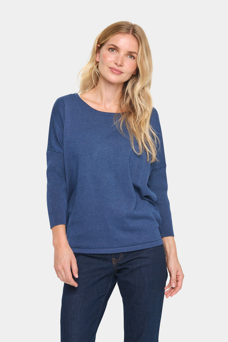 Saint Tropez Mila Titan Blue Melange Round Neck Knit