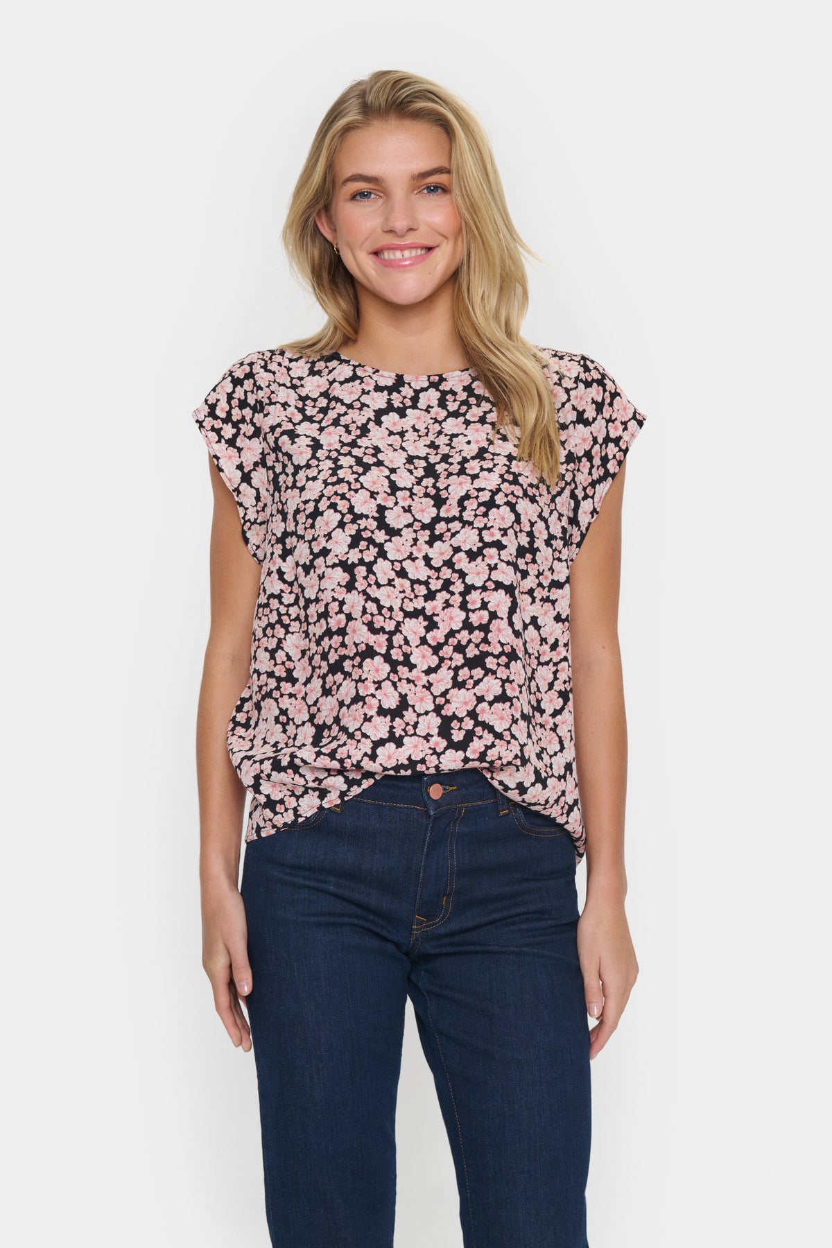 Saint Tropez Blanca Adele Black Black Mauve Floral Print Blouse