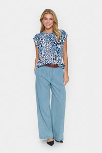 Saint Tropez Blanca Adele Baby's Breath Blue Leopard Print Blouse, 30510403