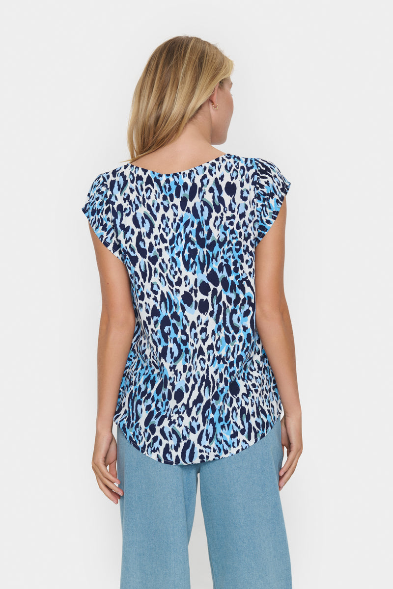 Saint Tropez Blanca Adele Baby's Breath Blue Leopard Print Blouse, 30510403