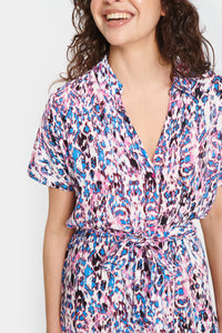 Saint Tropez Blanca Pink Cosmo Ikat Paint Printed Oversized Shirt Dress, 30510404