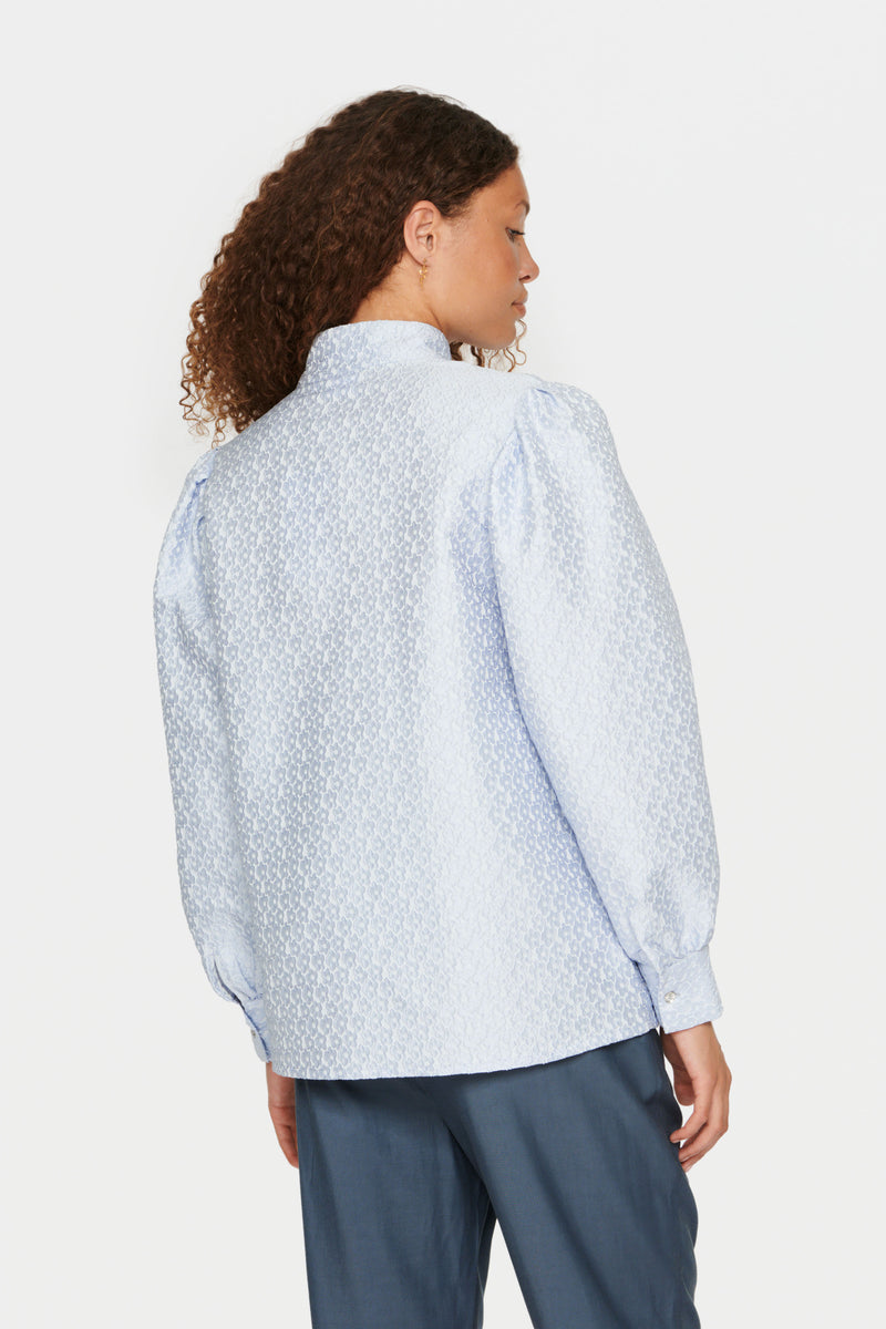 Saint Tropez Antonia Cashmere Blue Diamanté Puff Sleeve Shirt , 30512791