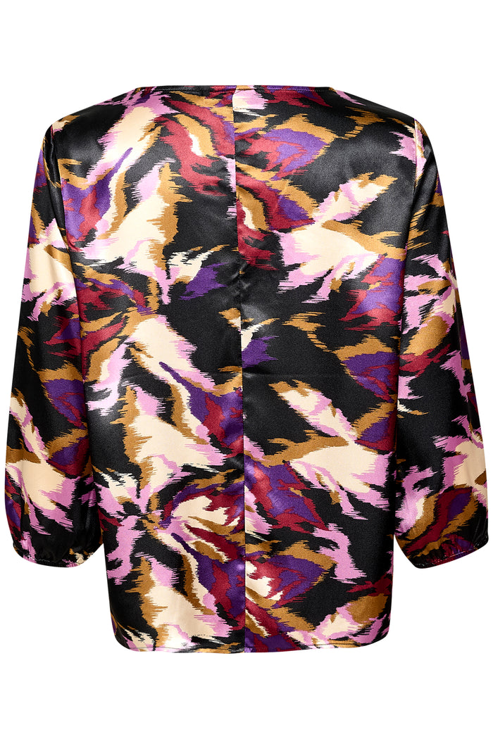 Saint Tropez Bee Lilac Abstract Print V-Neck Satin Blouse, 30512983