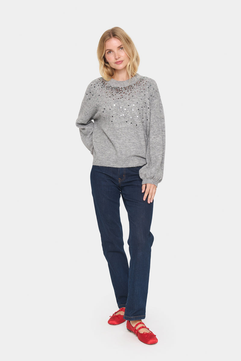 Saint Tropez Barbel Grey Quill Melange Sequin Pullover