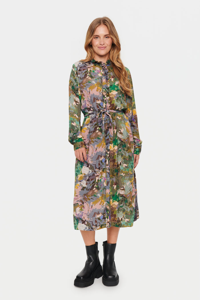 Saint Tropez Christiana Frosty Spruce Abstract Printed Midi Dress, 30512996
