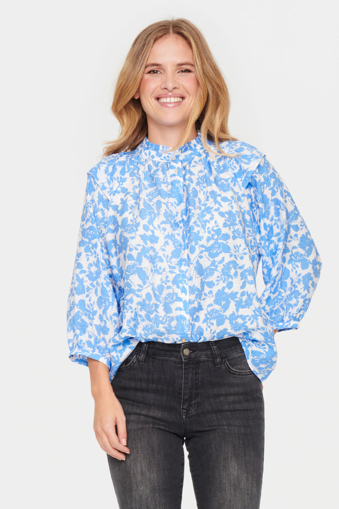 Saint Tropez Daphne Ultramarine Porcelain Bloom Printed Oversized Shirt
