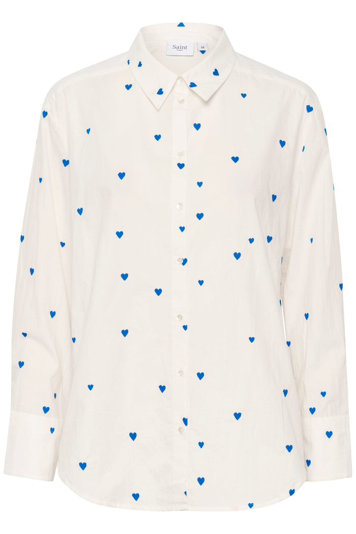 Saint Tropez Dianne Ultramarine Blue Heart Print Oversized Longline Shirt, 30513097