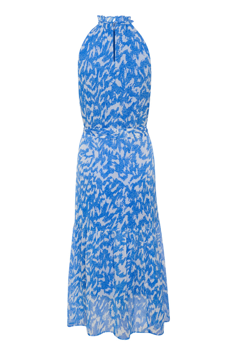 Saint Tropez Elfa Surf Blue Abstract Printed Halterneck Midi Dress