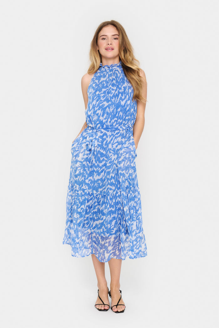 Saint Tropez Elfa Surf Blue Abstract Printed Halterneck Midi Dress