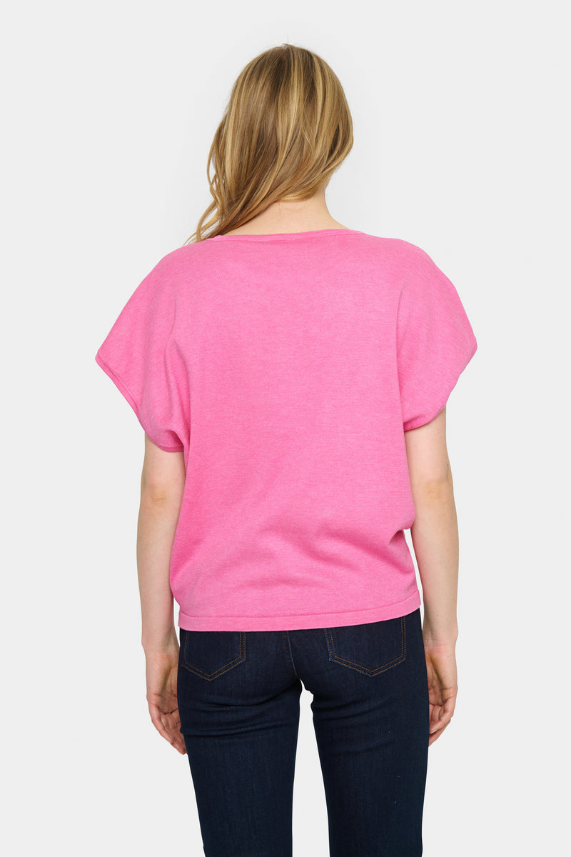 Saint Tropez Mila Pink Cosmos Melange Short Sleeve Relaxed Fit Knit, 30513284