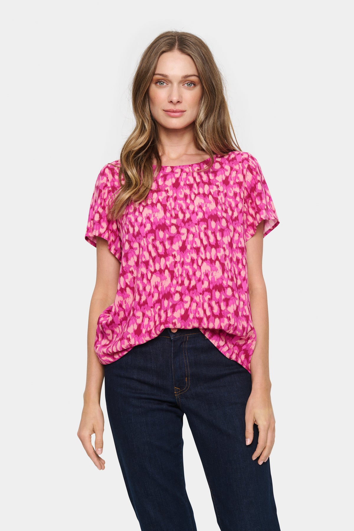 Saint Tropez Fatilde Fuchsia Leopard Print Boxy Fit Top