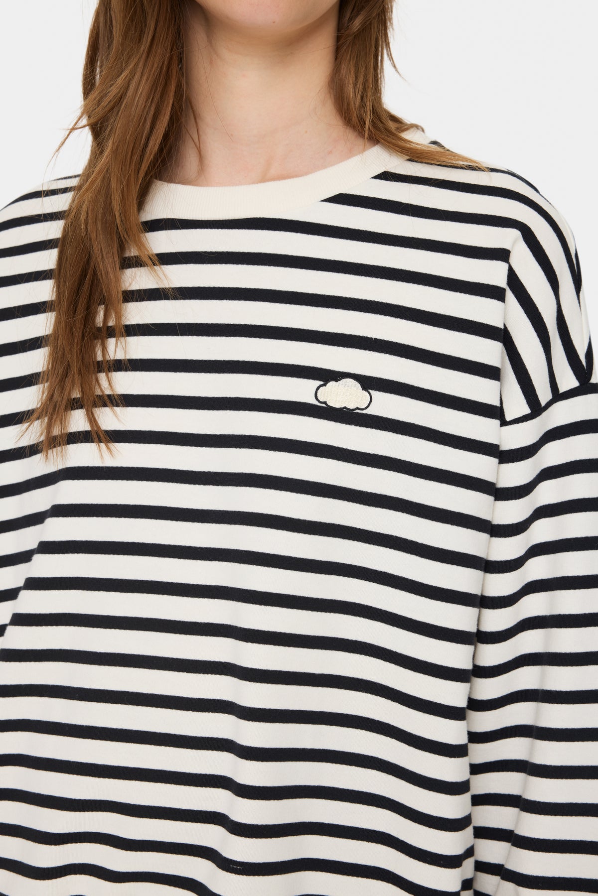 Saint Tropez Gila Ice Stripe Cloud Embroidered Oversized Sweatshirt, 30513455