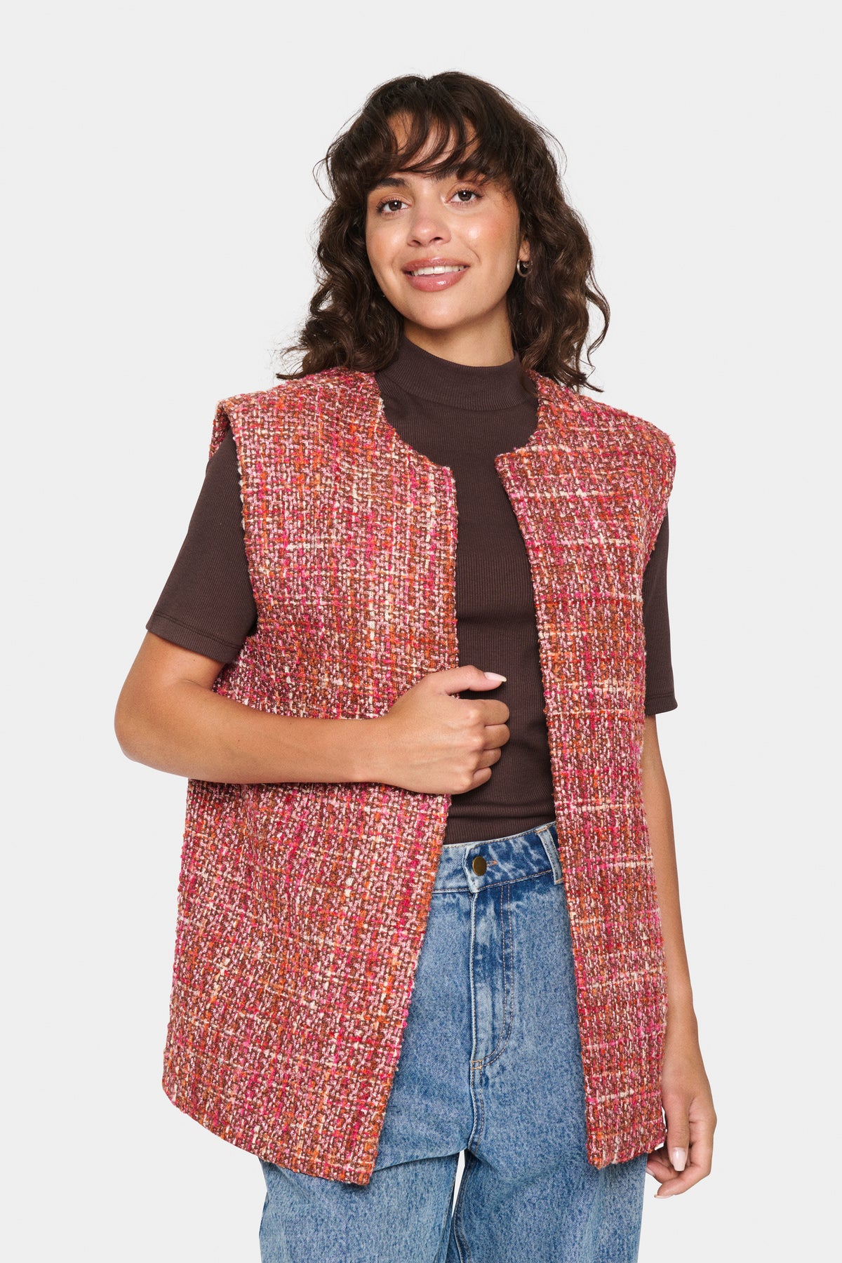 Saint Tropez Gerta Nuthatch Boucle Tweed Sleeveless Jacket, 30513496