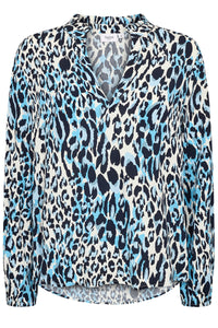 Saint Tropez Eda Baby's Breath Blue Leopard Print Blouse, 30513523